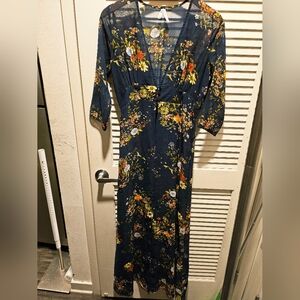 Live 4 Truth Black Floral High Low Sheer Kimono Top Duster Coverup Size Small